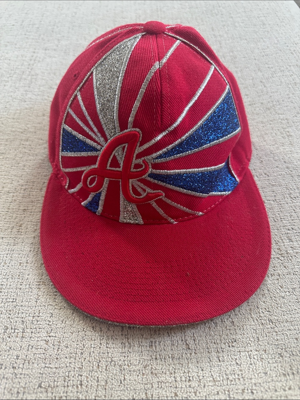 Vibrant Atlanta Braves Glitter Sunburst Fitted Hat - Size Medium